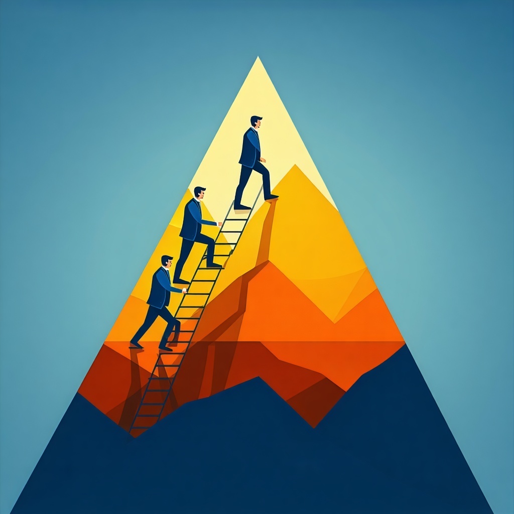 The employees are climbing a mountainlike triangle The higher they go the more sublime it becomes I want the triangle to represent our philosophy and mission-1
